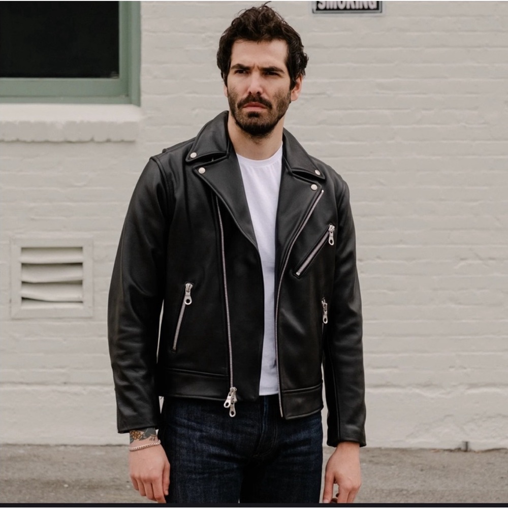 LÆR BRAND LÆR X SOP MODIFIED CLASSIC MOTO BLACK LEATHER JACKET XL NWOT
